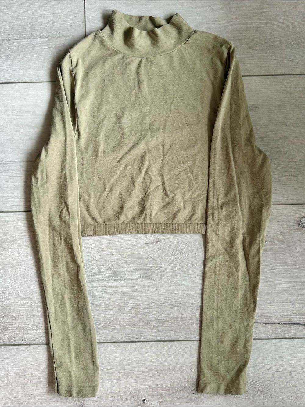 Free People Intimately Mock Neck Crop Top M/L — Olive Beige